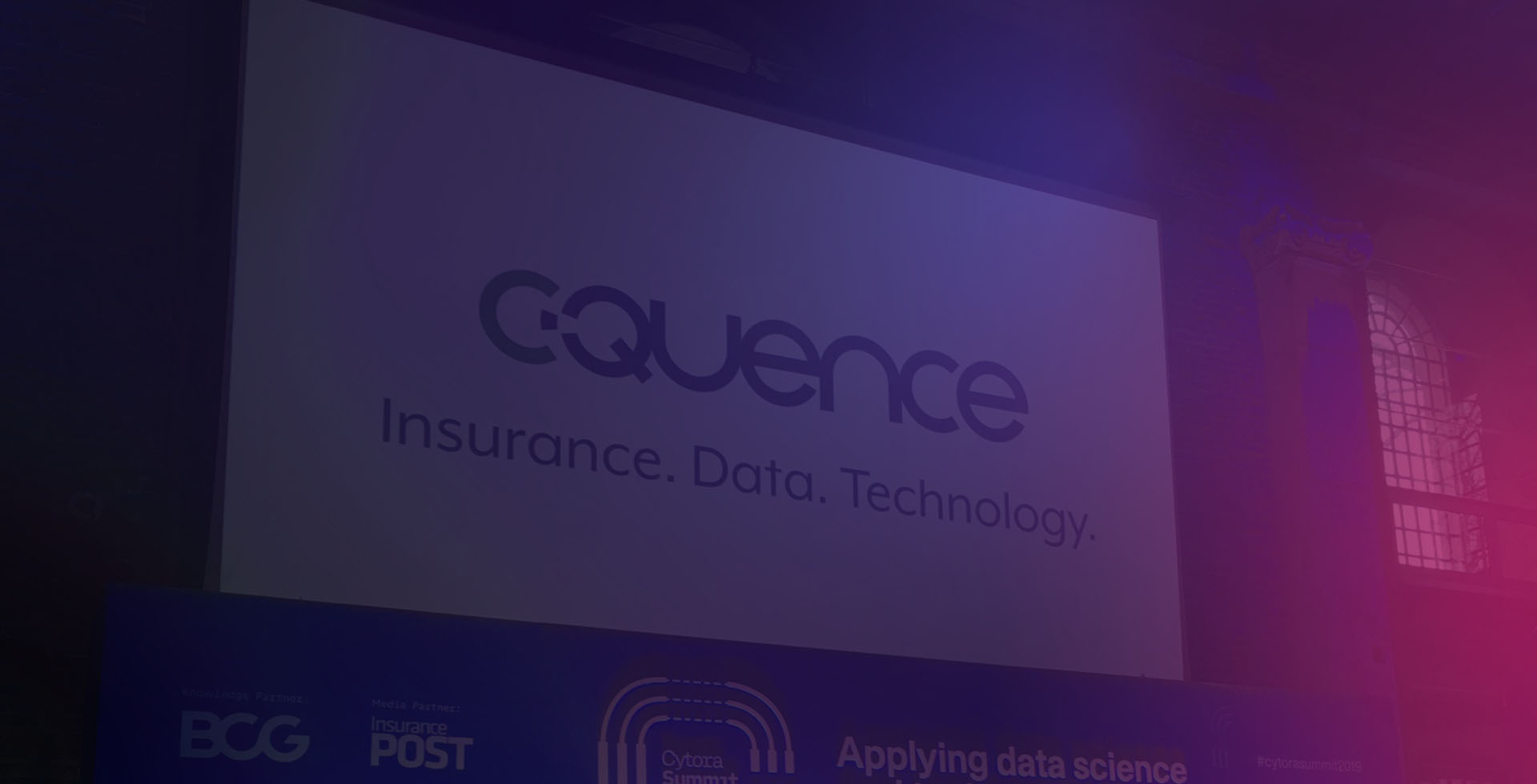 C-Quence logo on large screen